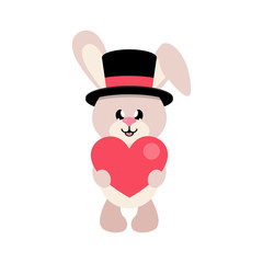 cartoon cute bunny in hat and with heart