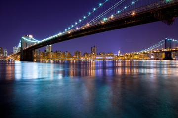 Fototapeta na wymiar Brooklyn Bridge and Manhattan Bridge over the East River, Manhattan, New York City, New York, United States