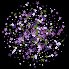 Fototapeta na wymiar Colorful Stars Confetti, Mystery Sparkling Vector Background. Trendy Glowing Magic Glitter, Lights. Festive Falling Colorful Stars Confetti for Ads, Posters. 