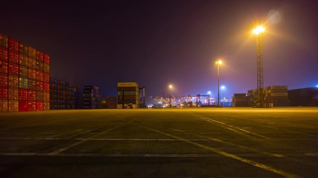 night illuminated shenzhen city working traffic port industrial panorama 4k timelapse china
