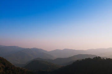 Morning sunrise sky forest and mountain in Mon Cham, Chiang Mai, Thailand