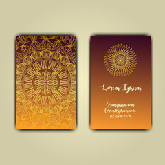 Luxury business cards with floral mandala ornament. Vintage decorative elements