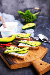 bread with cheese and with avocado