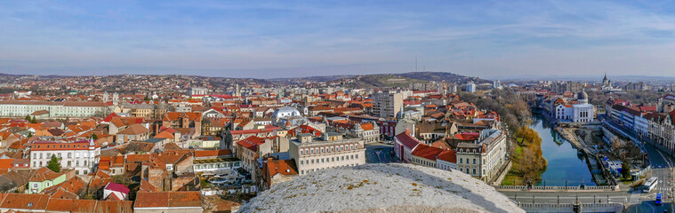 Fototapeta na wymiar Aerial view from the city hall tower over Oradea town center