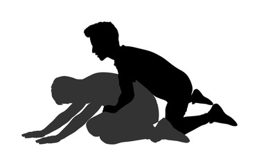 Wrestlers boys wrestling vector silhouette illustration isolated on white background.