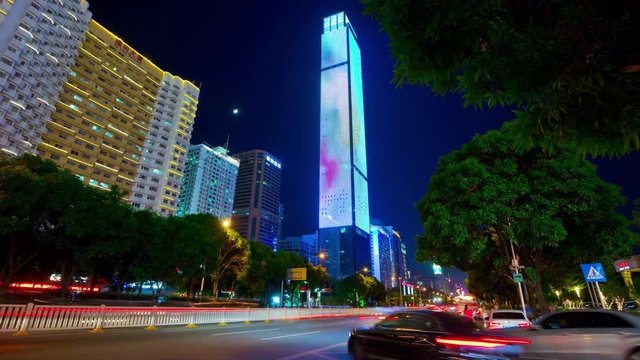 night illuminated shenzhen cityscape traffic street skyscraper panorama 4k timelapse china
