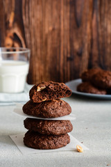 Chocolate cookies with milk.