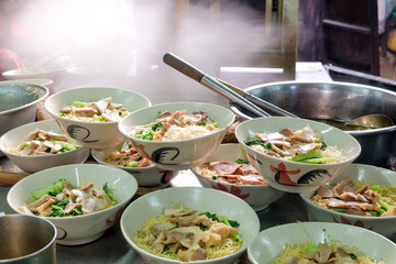 Group of Chubgung Noodles, one of street food is popular on Chinatown (Yaowarat) Bangkok, Thailand
