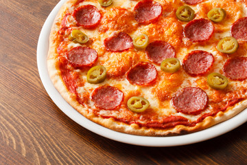 pizza on wood background