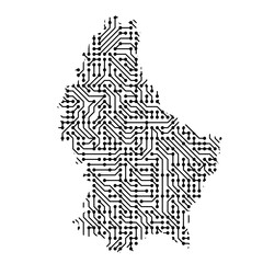 Abstract schematic map of Luxembourg from the black printed board, chip and radio component of vector illustration