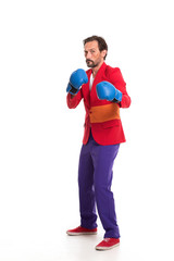 Fototapeta na wymiar Adult male boxer in colorful clothes. Boxing concept.