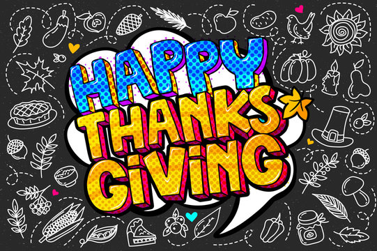 Happy Thanksgiving message in pop art style.