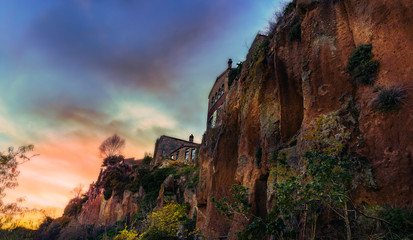 medieval village sunset