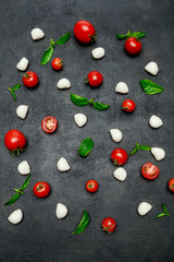 Fototapeta na wymiar Italian mozzarella cheese and tomatos. Caprese salad ingridients