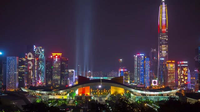 night illuminated shenzhen civic center mountain park top panorama 4k timelapse china
