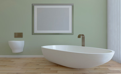 Fototapeta na wymiar Spacious bathroom, clean, beautiful, luxurious, bright room. 3D rendering.. Empty paintings