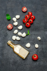 Italian mozzarella cheese and tomatos. Caprese salad ingridients