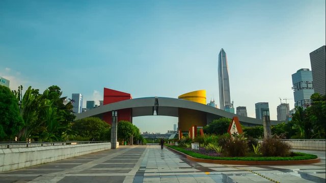 sunny day shenzhen central park square civic center walking panorama 4k timelapse china
