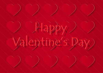 Red hearts on red background, valentine concept vector illustration