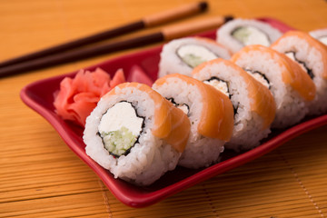 sushi roll with salmon and philadelphia