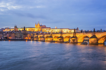 Fototapeta na wymiar Charles Bridge at Night - Prague, Czech Republic