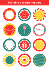 Set of printable tags, cupcake toppers, labels