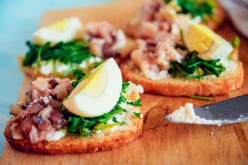 Danish currant with seafood, egg, fish and cream cheese Heering Eggs