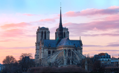 Fototapeta na wymiar The Notre Dame Cathedral at sunset , Paris, France.