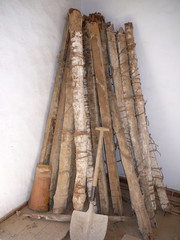 Old roof beams with plated esparto grass binding