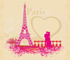 Fototapeta na wymiar Romantic couple in Paris - abstract card