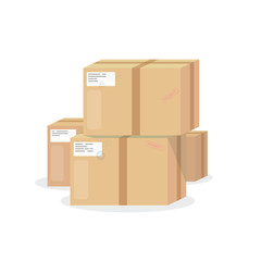 Delivery boxes vector illustration. Cardboard package with adhesive tape and label. Shipping concept or wharehouse.