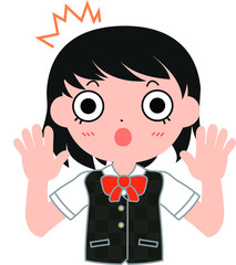 短髪パッチリ目の女子生徒　驚く