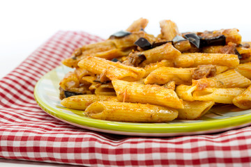 tasty penne Italian meat sauce pasta on the table