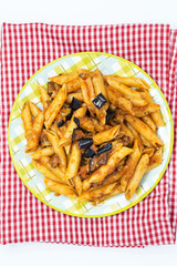 tasty penne Italian meat sauce pasta on the table