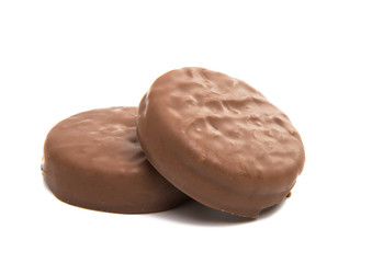 chocolate biscuit sandwich in chocolate glaze isolated