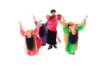 Naklejka premium professional dance troupe of Gypsies in traditional dress performs folk dance
