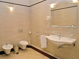 Bathroom interior in beige tones