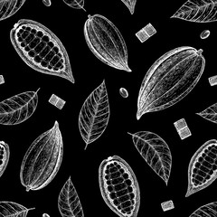 Cocoa and chocolate seamless pattern. Handmade chocolate wrapping design. Vintage elements for design.