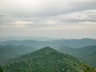 Obraz premium LandScape, Green Fresh Nature Background of Forest Mountains and Sky, Countryside of Thailand.