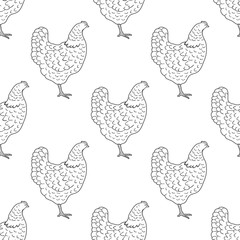 Chicken vintage engraved illustration seamless pattern background. Vector