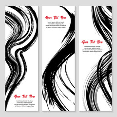 Set of modern grunge style banner. Stamp for calligraphy. Black ink brush stroke set 