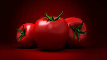 Beautiful red background with a pomodore. 3d illustration, 3d rendering.