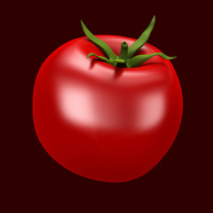 Beautiful red background with a pomodore. 3d illustration, 3d rendering.