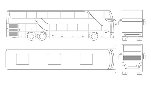 Double-deck multi-axle luxury touring coach. Commercial vehicle. Intercity bus vector illustration.