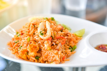 Fried rice with squid,  Thai food.