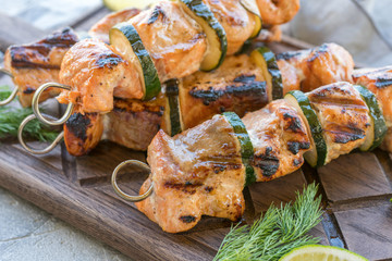 salmon kebab with zucchini