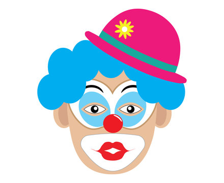 Clown With Blue Wig Giving Kiss, Vector