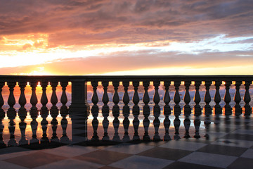 Stormy Sea at Sunset in Mascagni Terrace, Leghorn, Livorno, Tuscany, Italy