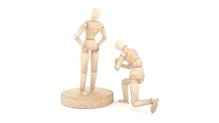 Two wooden dolls show apologies. 3D rendering