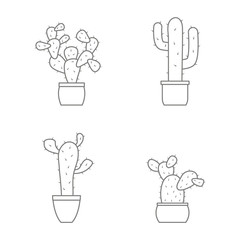 set of monochrome icons with vector cactus for your design